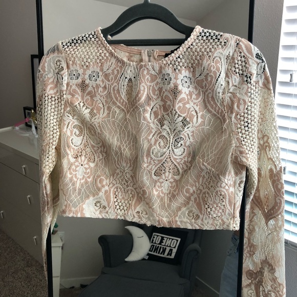 MISSGUIDED LACE LONG SLEEVE CROP TOP W/ ZIPPER - Picture 3 of 7